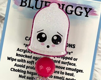Condom Badge Reel - ID Holder - Permanent or Interchangeable - Option With or Without Beads - Nurse Gift - Teacher Gift