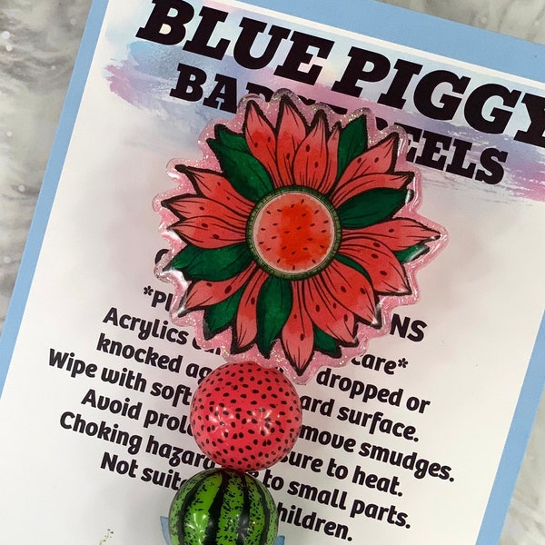 Watermelon Sunflower Badge Reel - ID Holder - Permanent or Interchangeable - Option With or Without Beads - Nurse Gift - Teacher Gift