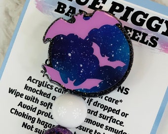Bats Sky Badge Reel - ID Holder - Permanent or Interchangeable - Nurse Gift - Teacher Gift - Badge Reel with Beads