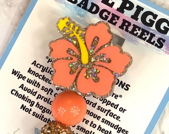 Hibiscus Badge Reel - ID Holder - Permanent or Interchangeable - Option With or Without Beads - Nurse Gift - Teacher Gift