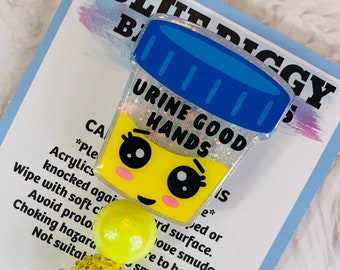 Urine Good Hands Badge Reel - ID Holder - Permanent or Interchangeable - Option With or Without Beads - Nurse Gift - Teacher Gift