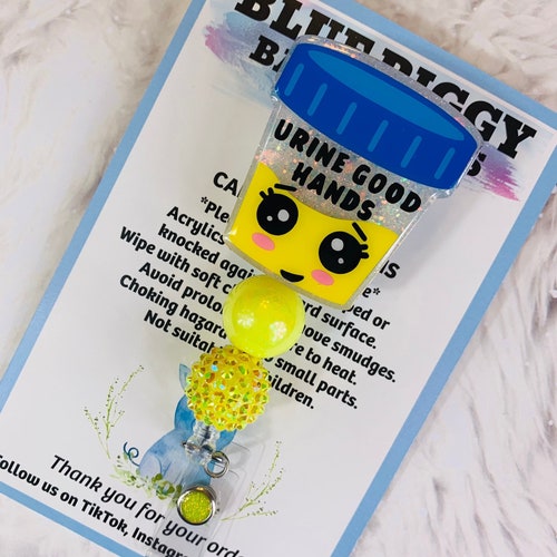 Urine Good Hands Badge Reel - ID Holder - Permanent or Interchangeable - Option With or Without Beads - Nurse Gift - Teacher Gift
