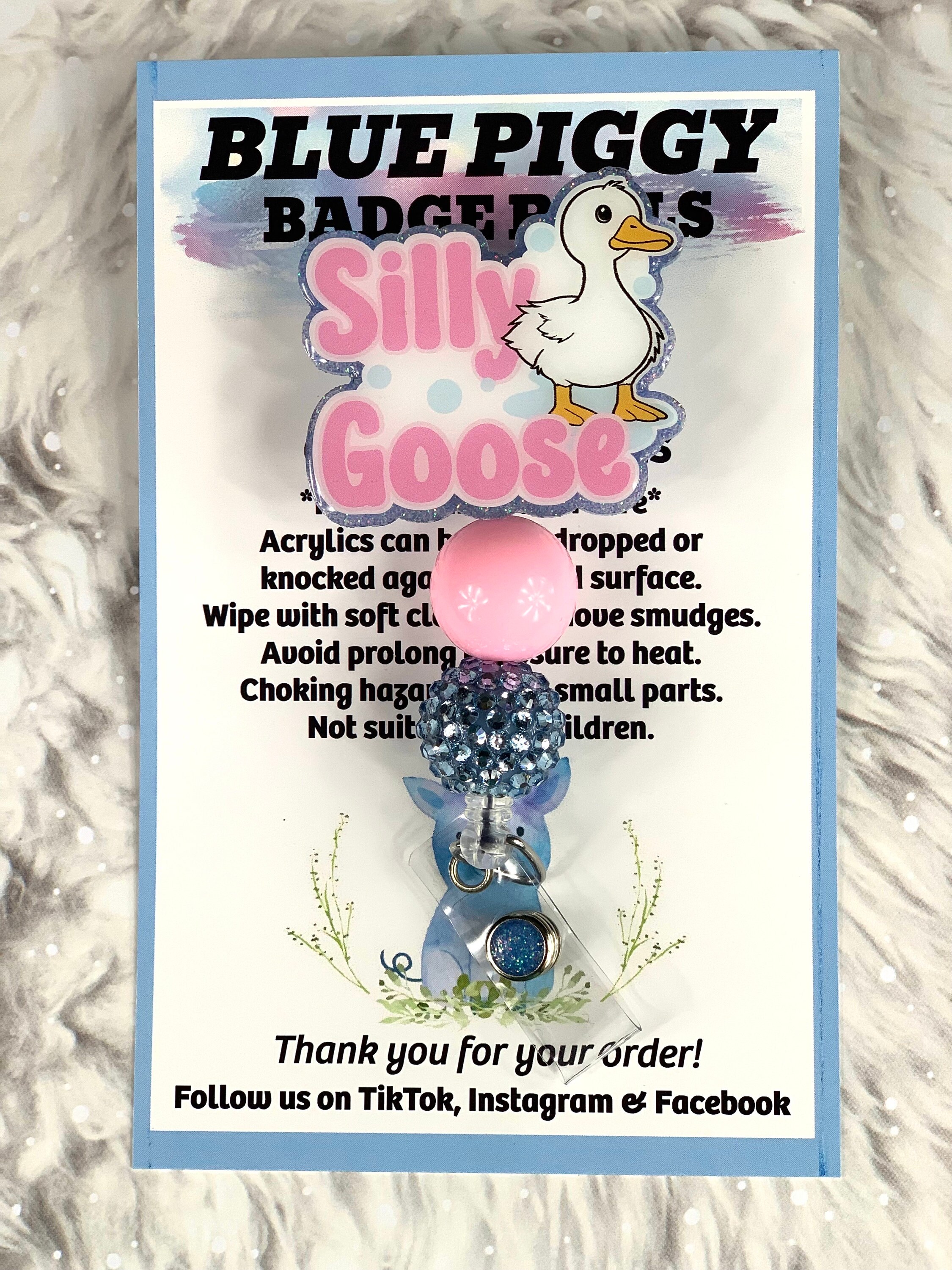 Silly Goose Badge Reel - ID Holder - Permanent or Interchangeable - Option with or Without Beads - Nurse Gift - Teacher Gift