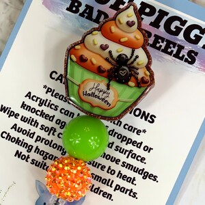 Cupcake Badge Reel ID Holder Permanent or Interchangeable Option With or Without Beads Nurse Gift Teacher Gift image 3