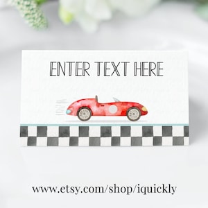 BEWERKBARE Twee fastfood-tags Raceauto Party Buffet label Racewagen Tent Voedseletiketten Plaatskaarten Tafeljongen Afdrukbare Instant download FA03