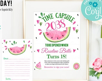 EDITABLE Watermelon Time Capsule Matching Note Cards First Birthday One in a melon Party 1st Birthday Time Capsule Instant download template