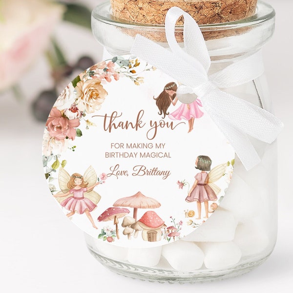 EDITABLE Fairy Favor tags Girl Fairies 1st Birthday Merci Garden Floral Gift tag Wildflower Printable Template Instant Download FA101