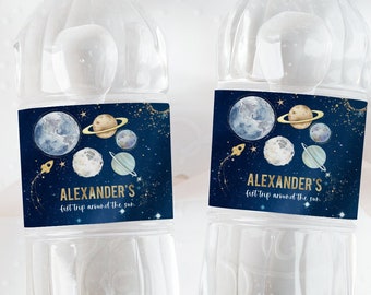 Editable Outer Space Water Bottle Labels Galaxy Party Decor Space Birthday Rocket Fuel Labels Planets Printable Template Corjl FT102