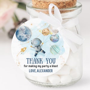 Bearbeitbare Weltraum Favor Tags Weltraum Geburtstag Danke Label Galaxy Geschenkanhänger Reise um die Sonne Planeten Vorlage Corjl PRINTABLE FT103