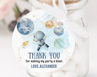 Editable Outer Space Favor Tags Space Birthday Thank you Label Galaxy Gift tags Trip Around the Sun Planets Template Corjl PRINTABLE FT103