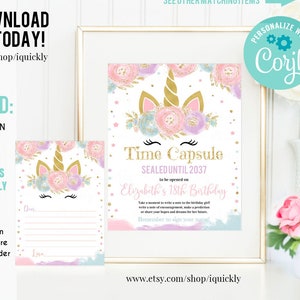 EDITABLE Unicorn Time Capsule Matching Note Cards, First Birthday ...