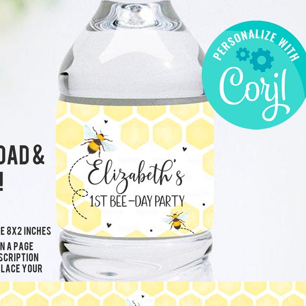 Editable Bee Bottle Label Girl Honey Bee Water bottle labels Sweet To Bee One Digital Bumble Bee Theme Instant download Template Printable