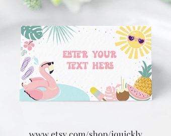 EDITABLE Pool party Food tags Dive into five Party Buffet label Tent Food Labels Place Cards Table Girl Printable Digital download PP303