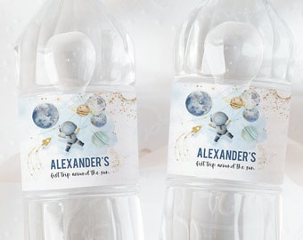 Editable Outer Space Water Bottle Labels Galaxy Party Decor Space Birthday Rocket Fuel Labels Planets Printable Template Corjl FT103