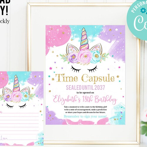 EDITABLE Unicorn Time Capsule Matching Note Cards First - Etsy