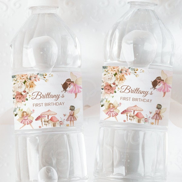 Fairy Bottle Label EDITABLE Girl Wildflower Water bottle labels Fairies garden Digital Labels Instant download template printable FA101
