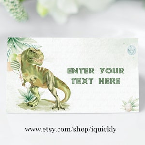EDITABLE Tres etiquetas de comida rex, etiqueta de buffet de dinosaurios, etiquetas de comida de tarjeta de tienda Dino, tarjetas de lugar, tarjeta de mesa, descarga instantánea de niña DIN001