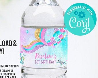 Mermaid Water Bottle Labels — Jen T. by Design