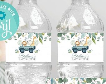 Étiquettes de bouteille d'eau Drive By Baby Shower modifiables Safari Animal Drive Through Baby Shower Social Distancing Baby Shower Téléchargement instantané