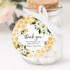 Editable Bee Baby Shower Favor tags EDITABLE Gender Reveal Thank you tags Gift tags Printable Instant download BEE016