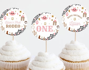 Editable My first Rodeo Birthday Cupcake toppers Cowboy Party Cake toppers Wild West Ranch Template printable Instant Digital download R103