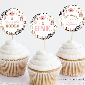 Editable My first Rodeo Birthday Cupcake toppers Cowboy Party Cake toppers Wild West Ranch Template printable Instant Digital download R103