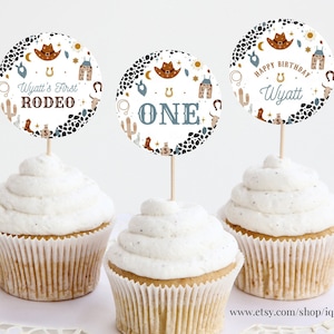 Editable My first Rodeo Birthday Cupcake toppers Cowboy Party Cake toppers Wild West Ranch Template printable Instant Digital download R102