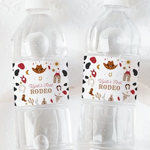 Editable My first Rodeo Water Bottle personalized Cowboy Bottle labels Template Wild West Ranch Southwestern printable Digital download R104