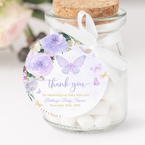 Editable Butterfly Baby Shower Favor tags EDITABLE, Purple Butterfly Thank you tags, Gift tags party favors Printable Instant download BU102