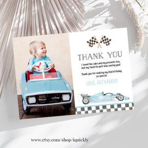 Editable TWO Fast Birthday Thank you card Racecar 2nd Birthday Note car Racing Car Vintage Racecar Printable Template Instant Download FA06