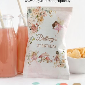 Editable Fairy Bag Label Template Garden Floral party Labels Sized to print on 8.5x11 in page Templates Printable Digital download FA101