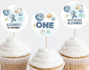 Outer Space Birthday Cupcake Toppers First Trip Around the Sun Favor Tags Space Birthday Planets Galaxy Download Digital PRINTABLE FT103