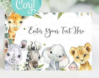 EDITABLE Safari Food tags, Girl Buffet label, Jungle Tent card Wild Food Labels, Place Cards Table Card Template Instant Digital download