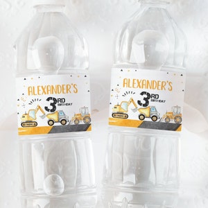 Editable Construction Water Bottle stickers personalized, Dump Truck Water Bottle labels Template printable Instant Digital download C1