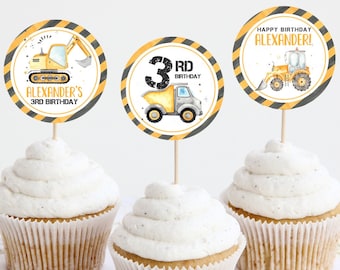 Editable Construction Birthday Cupcake toppers, Construction Party Cake Dump Truck Party Template printable Instant Digital download C1