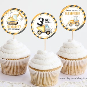 Editable Construction Birthday Cupcake toppers, Construction Party Cake Dump Truck Party Template printable Instant Digital download C1