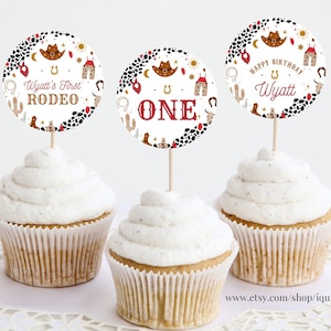 Editable My first Rodeo Birthday Cupcake toppers Cowboy Party Cake toppers Wild West Ranch Template printable Instant Digital download R104
