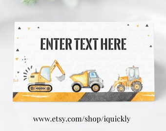 EDITABLE Construction Food tags, Dump Truck Party Buffet label,Tent card Food Labels, Place Cards, Table Card, Printable Instant download C1
