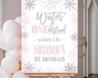 EDITABLE Winter Onederland Welcome sign, Snowflake Birthday Sign Decorations Floral Digital download Templates Printable Winter01