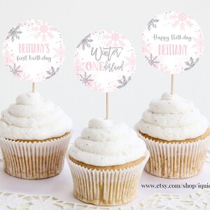 EDITABLE Winter Onederland Birthday Cupcake toppers, Floral Snowflake cake topper Decorations Instant Download Printabel templates Winter01
