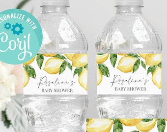 EDITABLE Lemon Bottle Label, Baby Shower Lemonade Water labels, Bridal shower Printable 1st Birthday Template Printable Instant download