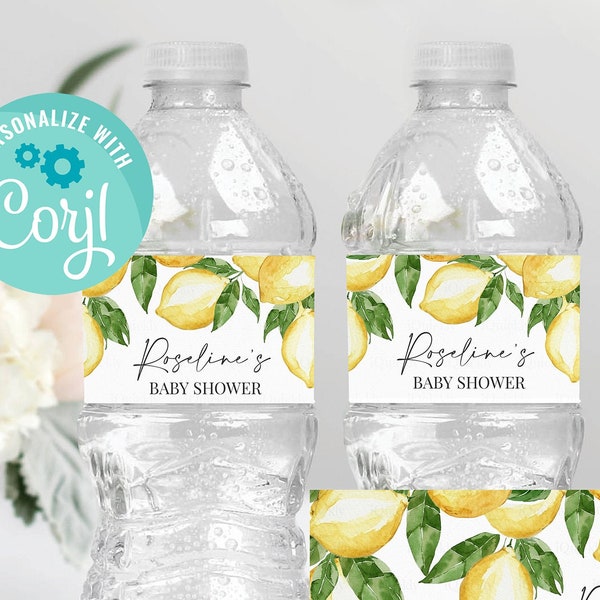 EDITABLE Lemon Bottle Label, Baby Shower Lemonade Water labels, Bridal shower Printable 1st Birthday Template Printable Instant download