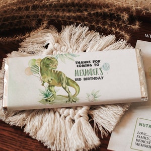 BEWERKBARE Dinosaur Candy Bar Wrapper, Drie rex Chocolate Bar Wrappers 1e verjaardag Digitale Download Afdrukbare sjabloon DIN001