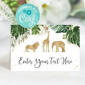 Tags EDITÁVEIS para Safari Food, rótulo de buffet neutro de gênero, cartão Jungle Tent, rótulos de alimentos selvagens, cartões de lugar, modelo de cartão de mesa, download instantâneo