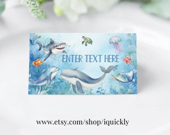 EDITABLE Under the sea Food tags Oneder Buffet label Ocean theme Tent card Food Labels Place Table Sea animals Printable download US01