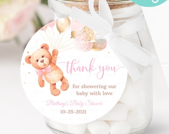 Brown Bear Baby Girl Shower Party Favor Tags Lavender /& Brown Set of 12 Thank you for coming to my shower!