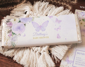 EDITABLE Butterfly Candy Bar Wrapper Purple Butterfly Chocolate Bar Wrappers Girl Party Favors Printable Template Digital Download BU102