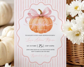 Little Pumpkin Baby Shower Invitation: Editable Fall invite Girl(Printable template Digital Download)