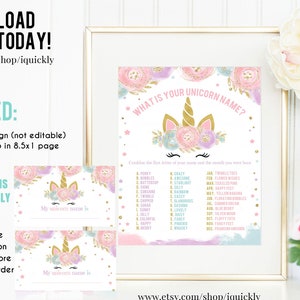 What Is Your Unicorn Name Game, Unicorn Party Game, Unicorn Party Magical Unicorn Birthday Decorations, Instant download Printable Digital