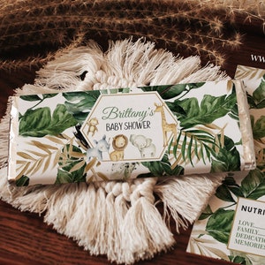EDITIERBARE Safari Schokoriegel Wrapper, Dschungel Schokoriegel Wrappers Wild one Baby Shower, Dschungel gold Zoo Digital Download druckbare Vorlage